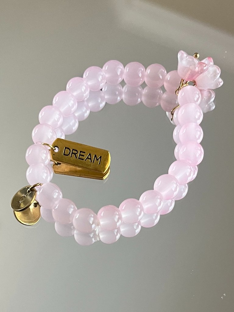 Charmze Pink Crystal Beaded Stretch Bracelet New Flowers And Dream Tag 10$